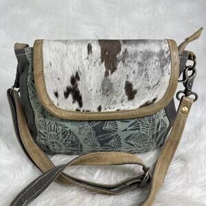 Myra Bag Radiant Upcycled Canvas & Cowhide Leather Crossbody Bag S-1257